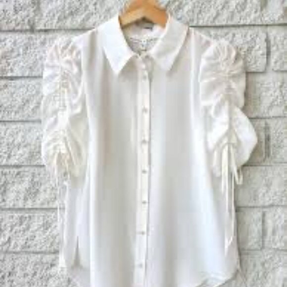 Veronica Beard White Ruched Sleeve Blouse – Size 6 - Picture 3 of 5